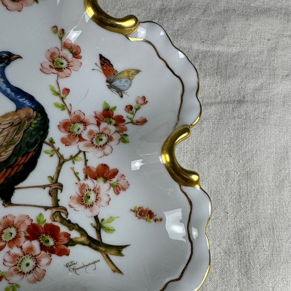 Gold-Trimmed Floral Peacock Serveware Dish - Picture 6 of 16